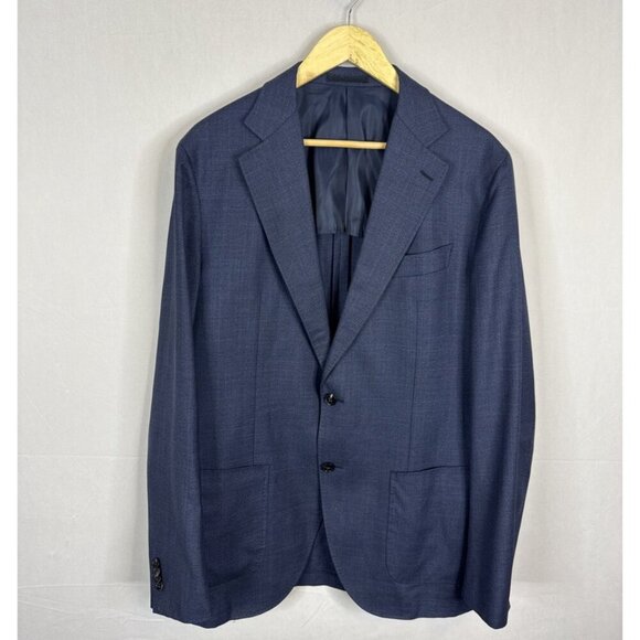 Spier & Mackay Guabello Super 130s Wool Blazer 44L Navy Check Elbow Wear